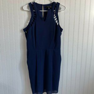 Adelyn Rae Women's‎ Medium Navy Sheath Mini Lined Dress Cut Out Back V-Neck